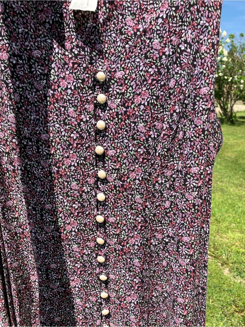 Paris Sport Club 90's Floral Button Front Maxi Dress Purple & Green Ditsy Floral - Picture 14 of 15
